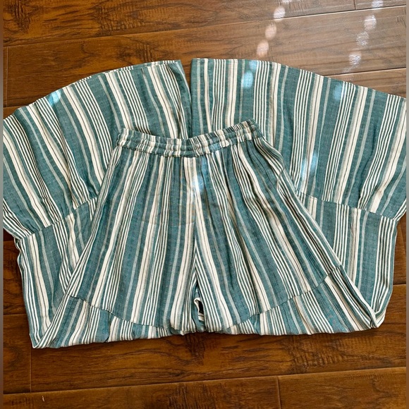 Angie Teal Striped Tiered Wide Leg Pants - Picture 4 of 11
